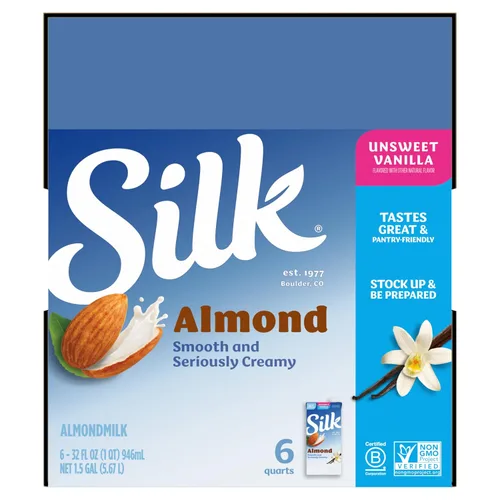 Vista 21 de Silk - Leche de almendras de larga duración, sin endulzar, sin lácteos, vegano, verificado por el Proyecto Non-GMO, 1 cuarto, paquete de 6