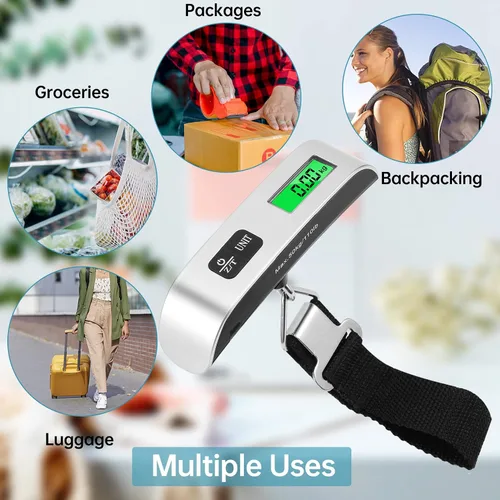 Vista 6 de Báscula digital para equipaje paquete de 3 básculas de peso de equipaje báscula digital de mano de 110 libras báscula de equipaje con pantalla LCD