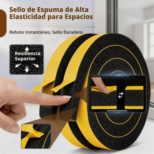 Vista 4 de Espuma de aire acondicionado, 2 rollos, 1 pulgada de ancho x 1 pulgada de grosor, total de 13 pies de largo, tiras de espuma con adhesivo para Negro