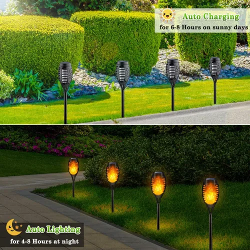 Vista 3 de Luces Solares para Exteriores, Paquete de 6 Luces Antorcha Solar con Llama Parpadeante, Luces de Navidad Impermeables para Decoración de Navidad