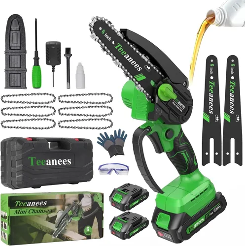 Vista 12 de Mini motosierra inalámbrica, pequeña motosierra eléctrica de 6 pulgadas con batería de 21 V y 3 cadenas, motosierra de mano alimentada por batería