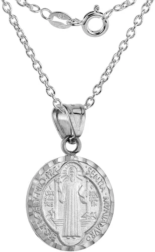 Vista 4 de Collar de plata de ley con medalla de San Benito de 34 pulgadas y cadena de eslabones de 0079in