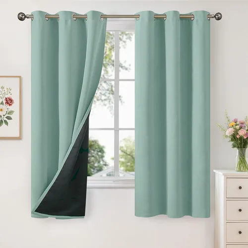 Vista 29 de YoungsTex - Cortinas 100% opacas para dormitorio, con aislamiento térmico y ojales, cortinas oscuras negras con capa pesada para ventana de sala