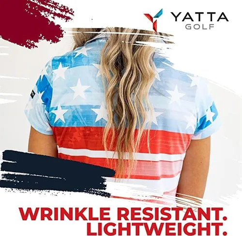Vista 6 de YATTA GOLF Polo de golf para mujer, resistente a las arrugas, absorbe la humedad y cuello en V para mujer