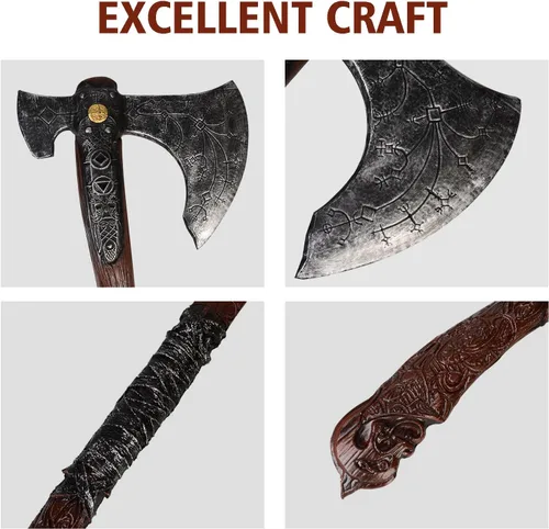 Vista 5 de CoserWorld - Martillo de espuma de poliuretano a escala 1:1, accesorio de disfraz de hachas medievales, armas para cosplay de Halloween Un hacha