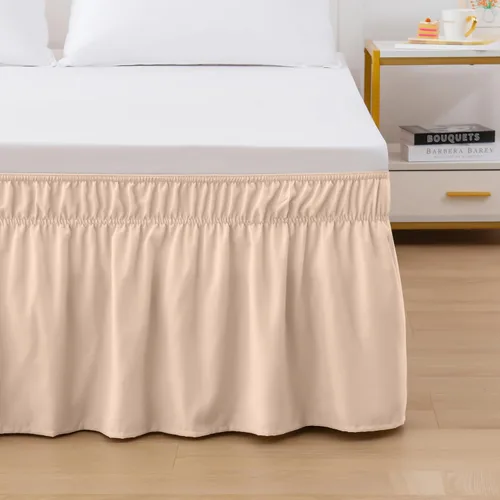 Vista 2 de Funda elástica para cama, estilo envolvente, resistente a las arrugas, cómoda, con volados, caída de 16 pulgadas, color blanco