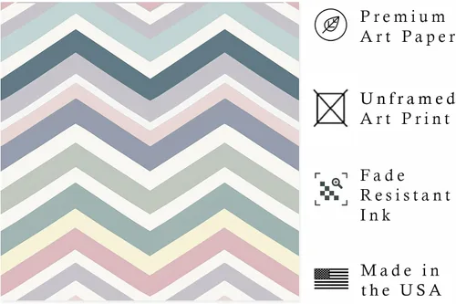 Vista 2 de Ethan Taylor Abstract Wall Art Prints Unframed Square Posters 'Retro 70s Hippie Chevron Pattern II' Retro Home Décor for Living Room, Bedroom