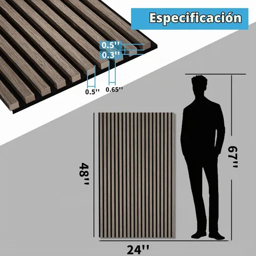 Vista 6 de Art3d Paquete de 2 paneles acústicos de madera de 48 x 24 pulgadas para pared, paneles de listones de madera insonorizados para pared y techo Nogal