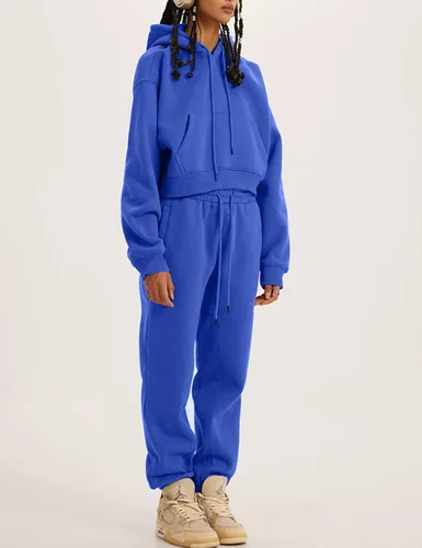 Vista 45 de Kissonic Conjunto deportivo de forro polar para mujer, 2 piezas, sudadera con capucha y pantalones deportivos