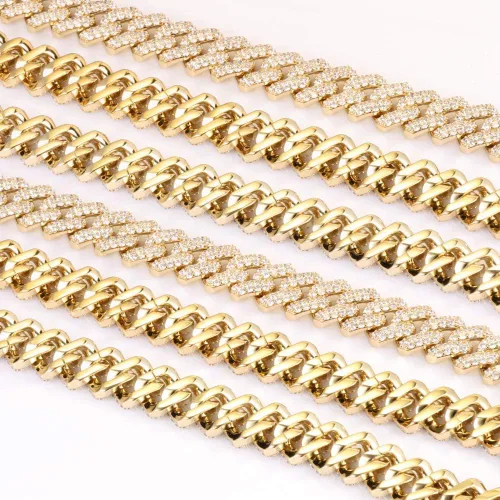 Vista 5 de Collar o pulsera chapada en oro de 14 quilates con eslabones cubanos de Miami de 0.47 pulgadas (personalizable)