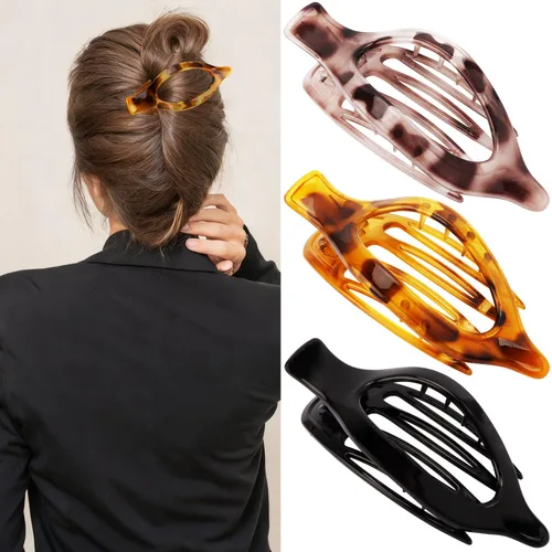 Vista 18 de ATODEN Pinzas planas para el cabello, 3 piezas, French Concord - Pinzas de mandíbula neutras grandes para cabello fino/grueso, blanco, marrón, negro