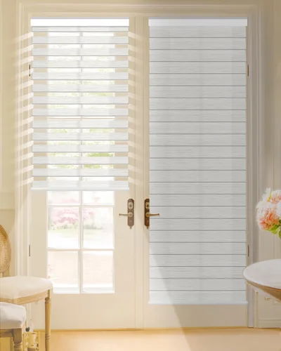 Vista 17 de Tokblind Persianas motorizadas de cebra con control remoto, persianas enrollables eléctricas de doble capa compatibles con Alexa a través del Hub