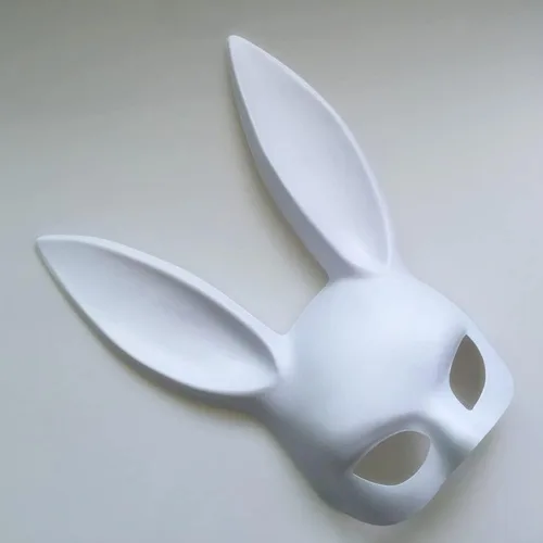 Vista 3 de Máscara mate de conejo para mascarada, máscara de conejo, máscara de orejas de conejo, máscara de disfraz de Halloween para mujer, color blanco