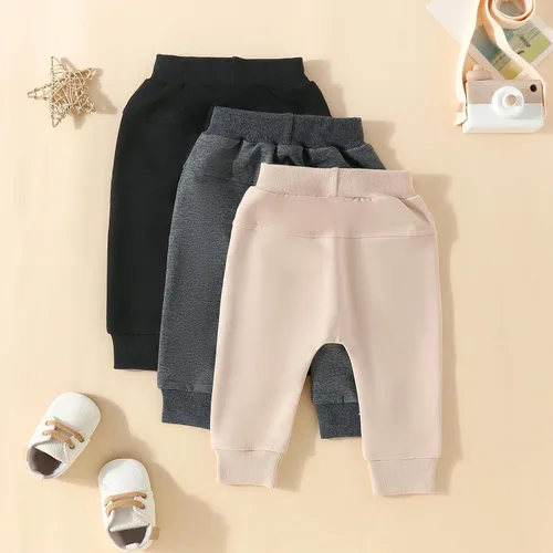 Vista 6 de Xdftwdmgqe Paquete de 3 pantalones para niño pequeño, color sólido, cintura elástica, pantalones deportivos para bebés, pantalones largos casuales