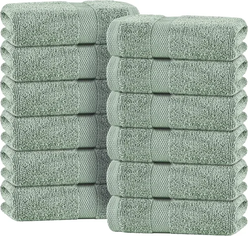Vista 13 de Toallas de mano blancas clásicas para baño [paquete de 12] Toallas de mano de algodón a granel para gimnasio, cocina y spa, 16x27 pulgadas, toallas