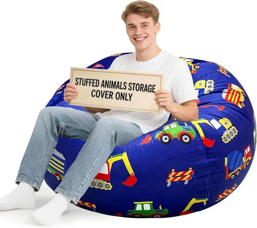 Vista 46 de Lukeight - Puf de almacenamiento de animales de peluche para niños, funda para puf de dinosaurio con cremallera para organizar la habitación