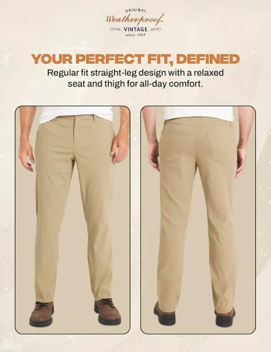 Vista 7 de Pantalones casual Weatherproof Vintage para hombre - Ajuste regular, ultra elásticos, parte delantera plana, chinos Pantalones ligeros para trabajo