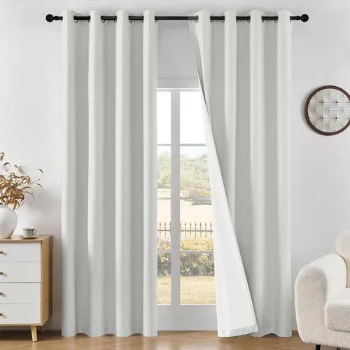 Vista 28 de Joydeco Cortinas opacas de lino para dormitorio, con ojales de 90 pulgadas de largo, cortinas resistentes para sala de estar, cortinas con Verde