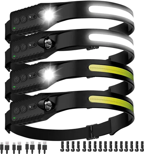 Vista 10 de Nessciera Linterna LED recargable (Azul), 400 lúmenes, haz ancho de 230°, USB-C, IPX4, 5 modos — Banda ajustable ligera; clips para casco