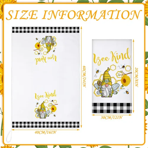 Vista 3 de Kajaia 4 toallas de cocina de abeja, diseño de abeja de miel, decoración de cocina, gnomo, sol, tela de verano, regalo de verano, paño absorbente