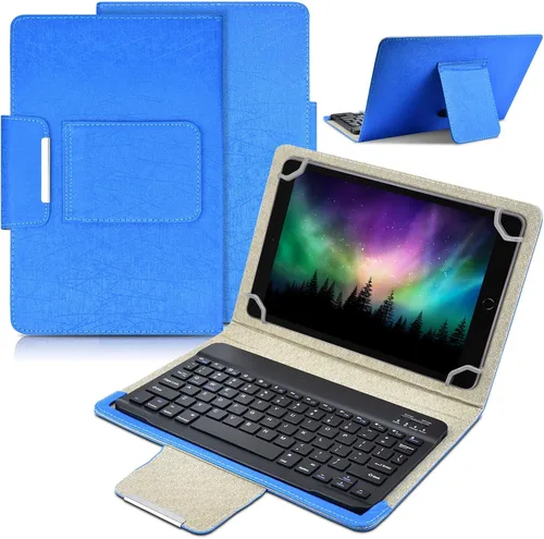 Vista 9 de DETUOSI Funda universal para tableta Android de 10.1 pulgadas con teclado, teclado Bluetooth inalámbrico extraíble + funda de cuero sintético +