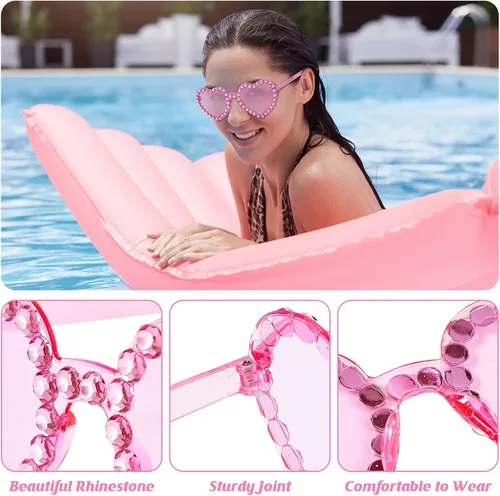 Vista 4 de Zando Gafas de sol con forma de corazón de diamantes de imitación para mujer, lentes de sol con forma de corazón con biseladas