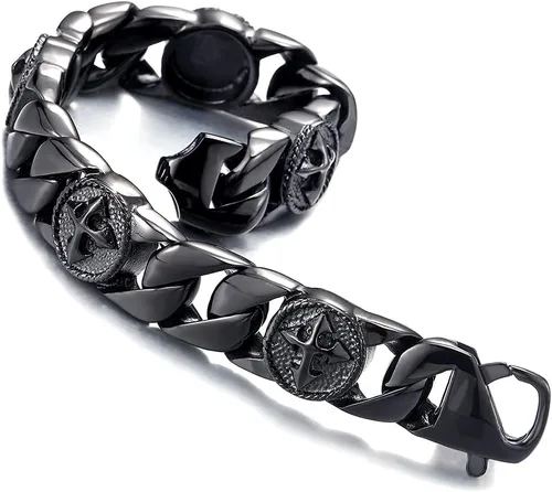 Vista 2 de Pulsera de eslabones de cadena de acero inoxidable para hombre con dijes de cruz vintage