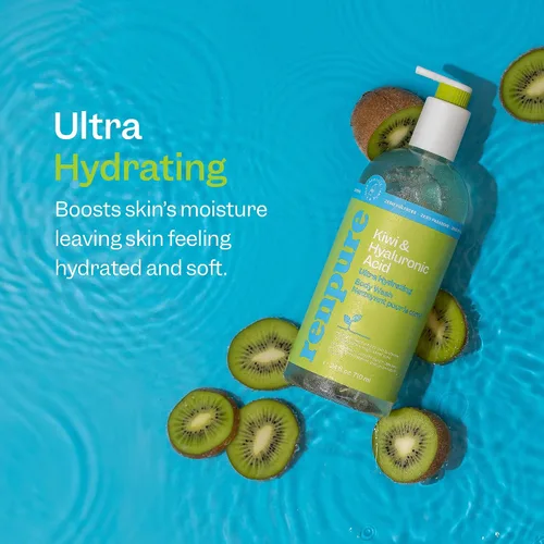 Vista 3 de Renpure Gel de baño ultra hidratante de kiwi y ácido hialurónico, deja la piel hidratada, elimina la suciedad diaria de la piel, fórmula suave, sin