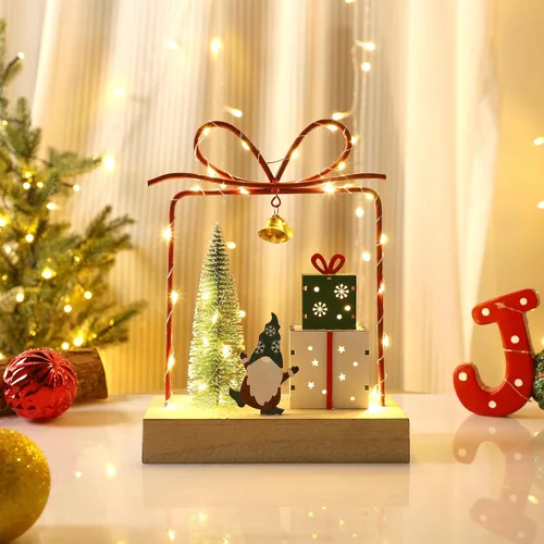 Vista 8 de Decoración de Mesa de Navidad, Decoraciones Iluminadas de Madera, Decoraciones de Mesa de Navidad Operadas a Batería para Interiores