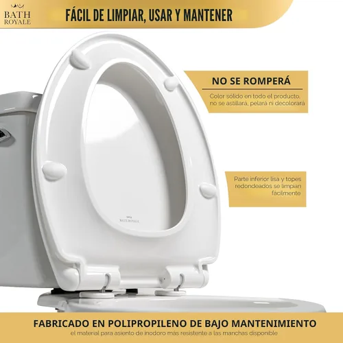Vista 5 de Bath Royale Asiento de inodoro redondo de cierre suave con tapa BR500-00 blanco, cómodo, duradero, resistente, resistente a las manchas y fácil