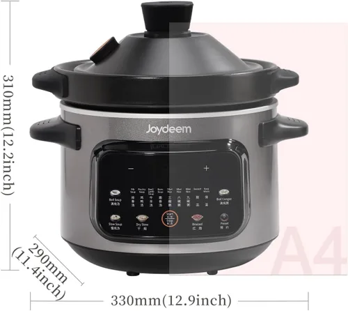 Vista 7 de Joydeem Olla eléctrica de 4 cuartos de galón, olla multifuncional de 500 W con interior de cerámica, sopa, gachas de avena, estofado, estofado