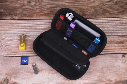 Vista 6 de Funda para dispositivos digitales impermeable para tarjetas de memoria, doble capa, todo en uno, diseñada para discos duros externos, unidades flash