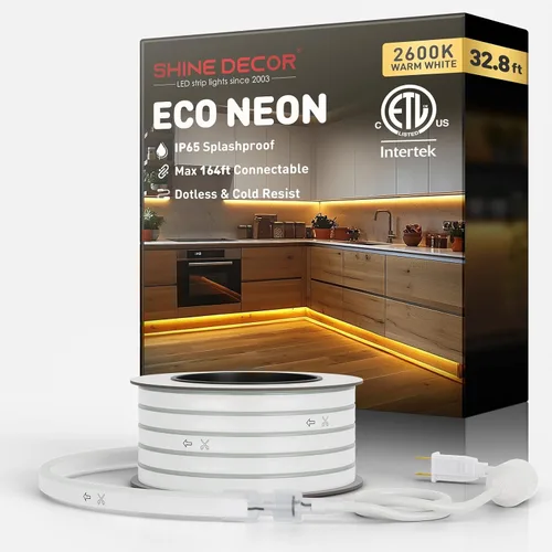 Vista 20 de Shine Decor Tira de luces LED AC 120V, cuerda de neón eco de 120 LED/m sin puntos, conectable y cortable, IP65 impermeable y resistente al clima