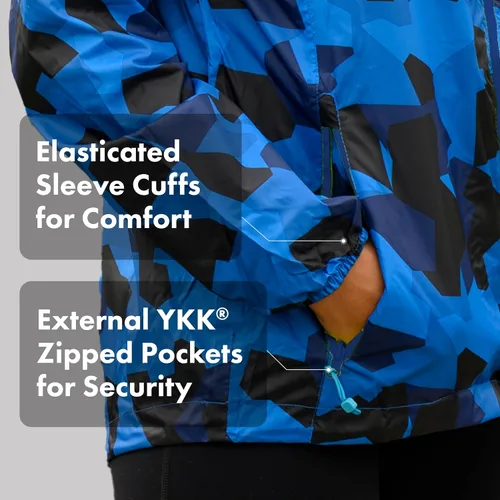 Vista 4 de Mac in a Sac Origin Women’s Packable Rain Jacket Hooded Edición Blue Camo