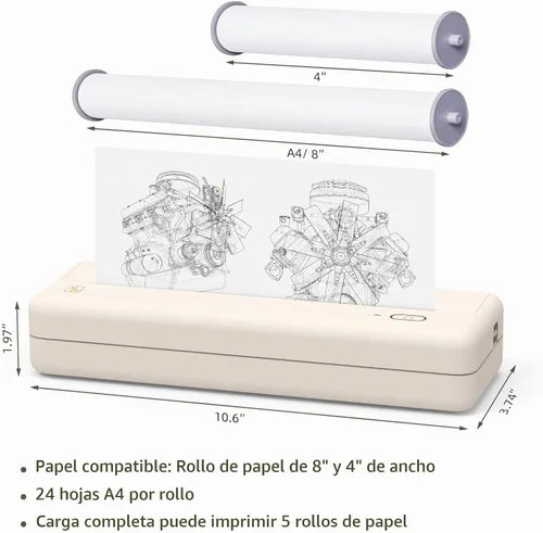Vista 2 de HPRT Impresora portátil inalámbrica - Impresora térmica Bluetooth para Beige