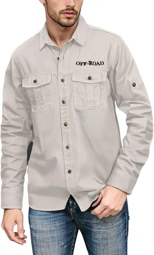 Vista 6 de Camisa de trabajo de manga larga con botones y ajuste regular para hombre con bolsillos