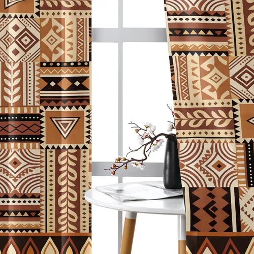 Vista 3 de Dreaweet African Tribal Blackout Curtains 63 Inch Long 2 Panels Set Bohemian Ethnic Geometric Grommet Top Thermal Insulated Curtains for Living Room