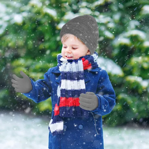 Vista 5 de Cooraby Paquete de 6 gorros de invierno para niños, gorros de invierno con dedos completos, guantes elásticos para niños y niñas