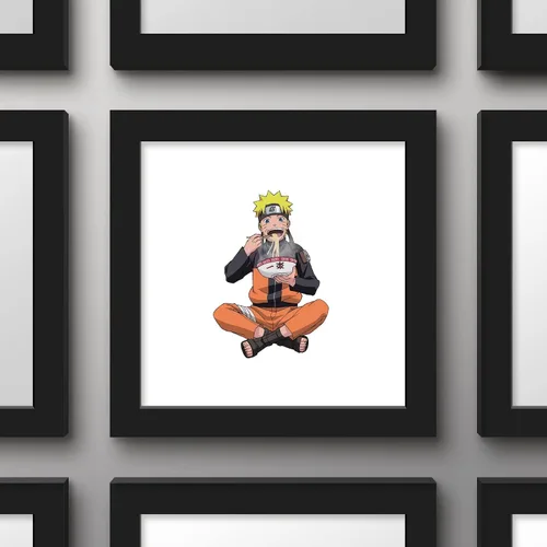 Vista 3 de Gallery Pops Naruto Shippuden - Arte de pared de Naruto Uzumaki comiendo fideos, versión enmarcada negra, 12 x 12 pulgadas