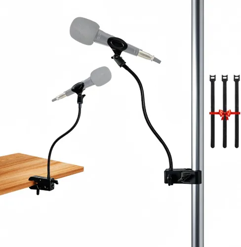 Vista 9 de Soporte de micrófono para podio y soporte para micrófono - Soporte de micrófono de escritorio con cuello de ganso flexible de 13.78 pulgadas