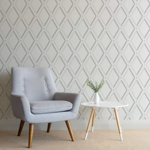 Vista 2 de Plantilla de pared de enrejado de diamantes, plantillas grandes para pintar paredes, prueba plantillas en lugar de papel tapiz, plantillas modernas