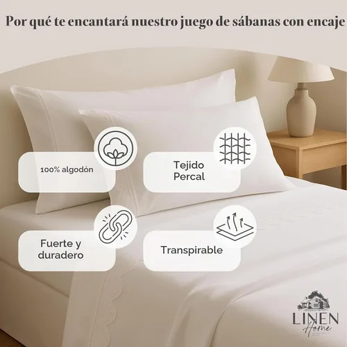 Vista 3 de Linen Home - Juego de 2 fundas de almohada tamaño Queen, color blanco Flor Blanca