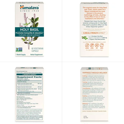 Vista 7 de Himalaya Holy Basil - Soporte suprarrenal herbal para alivio del estrés, relajación, apoyo energético e insomnio ocasional - Vegano, sin OGM, sin