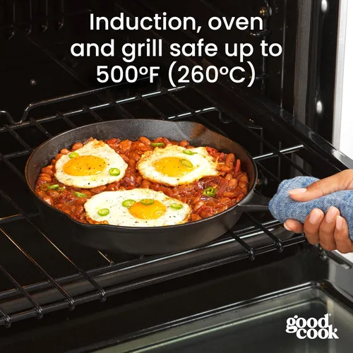 Vista 6 de GoodCook Sartén de hierro fundido pre-sazonado para horno, 10 pulgadas, color negro