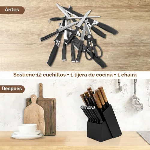 Vista 4 de RedCall - Bloque universal para cuchillos sin cuchillos, 14 ranuras de madera para encimera, organizador grande de almacenamiento de cuchillos