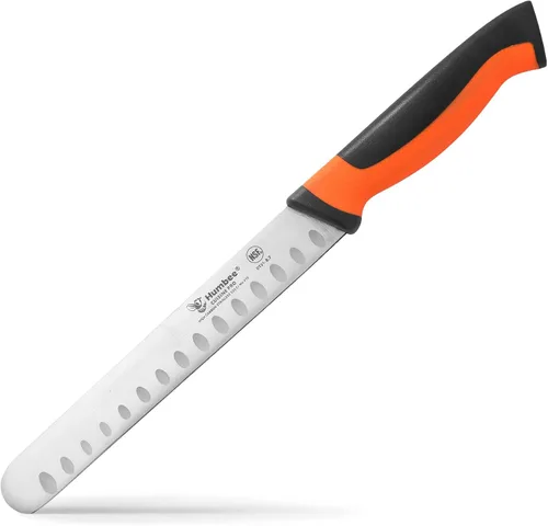 Vista 15 de Cuchillo de chef de 8 pulgadas con borde Granton para rebanar jamón y carne de pavo Certificado NSF Hoja de acero inoxidable alemán Mango