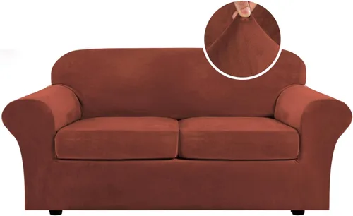 Vista 43 de H.VERSAILTEX - Funda elástica para sofá de 2 piezas, funda protectora de terciopelo, suave, con parte inferior elástica, con un ancho de hasta 49