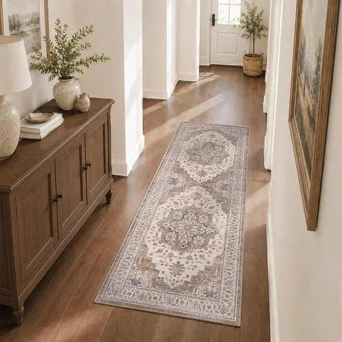 Vista 4 de Alfombra de pasillo vintage de 2 x 6 pies de pelo bajo Marrón beige