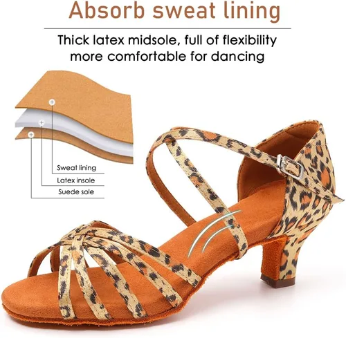 Vista 3 de Zapatos profesionales de baile latino para mujer, puntera abierta, salsa, práctica, danza, rendimiento
