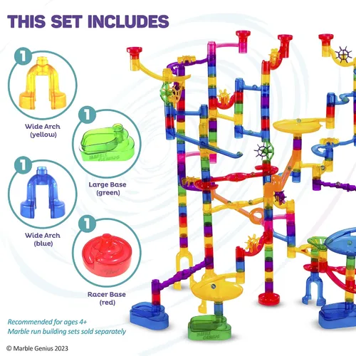 Vista 3 de Marble Genius Bases estables, juego de 4 piezas de accesorios de carrera de canicas para niños a partir de 4 años, divertido kit de complemento